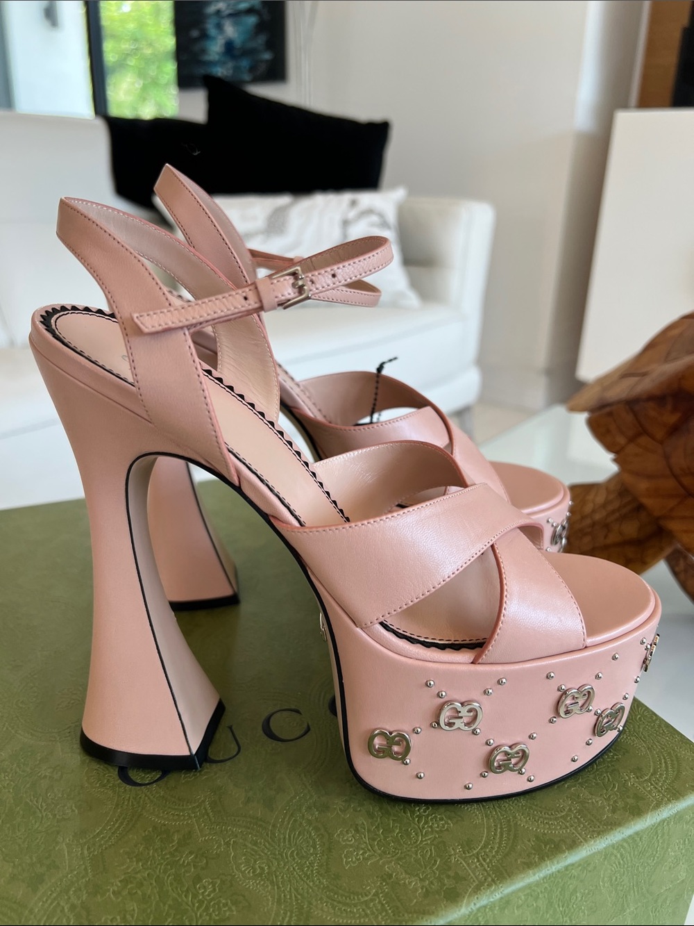 NIB! $1290.00 Gucci Leather GG Embellished Platform Sandals - Size 9 / 39